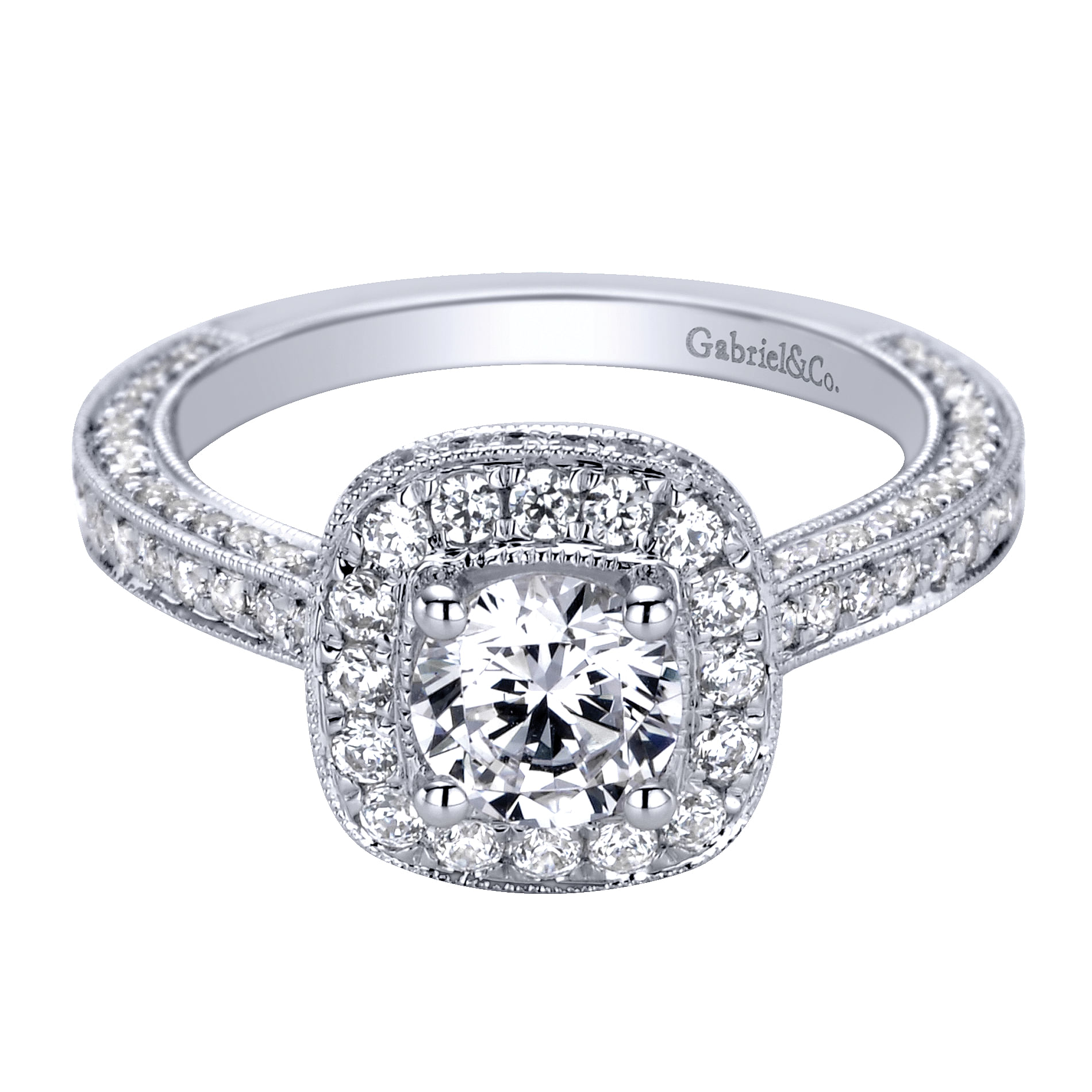 Vintage Inspired 14K White Gold Halo Diamond Engagement Ring