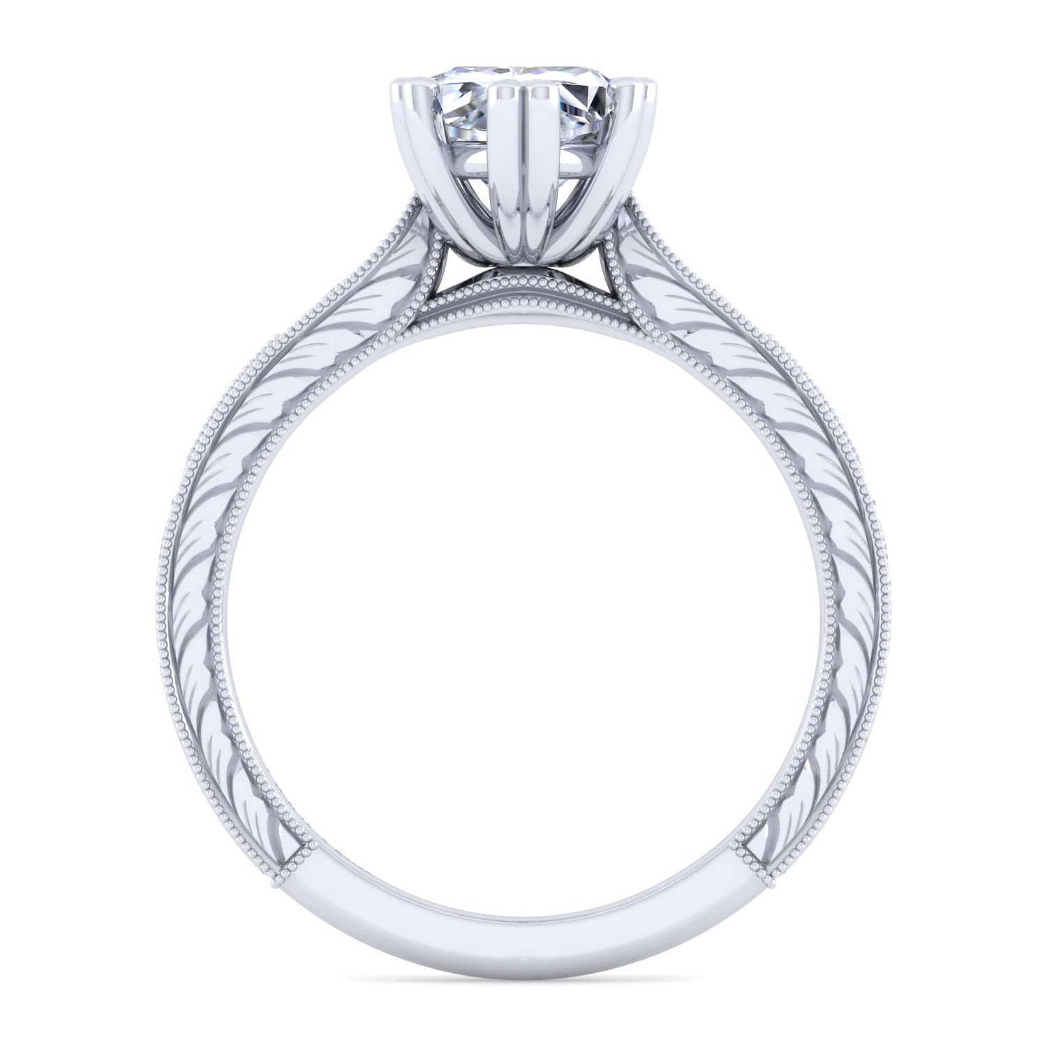 Vintage Inspired 14K White Gold Marquise Shape Diamond Engagement Ring