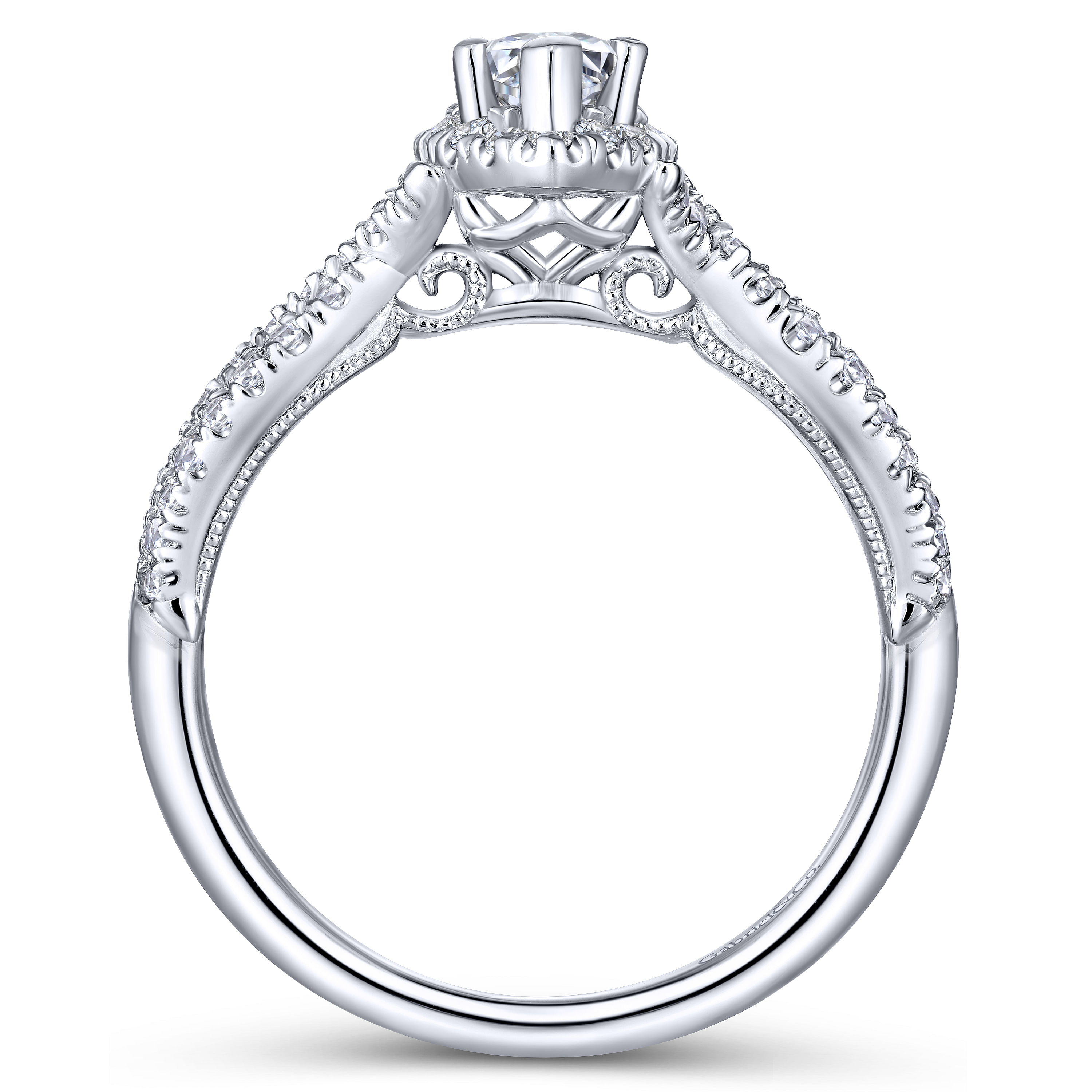 Vintage Inspired 14K White Gold Marquise Shape Halo Diamond Engagement Ring