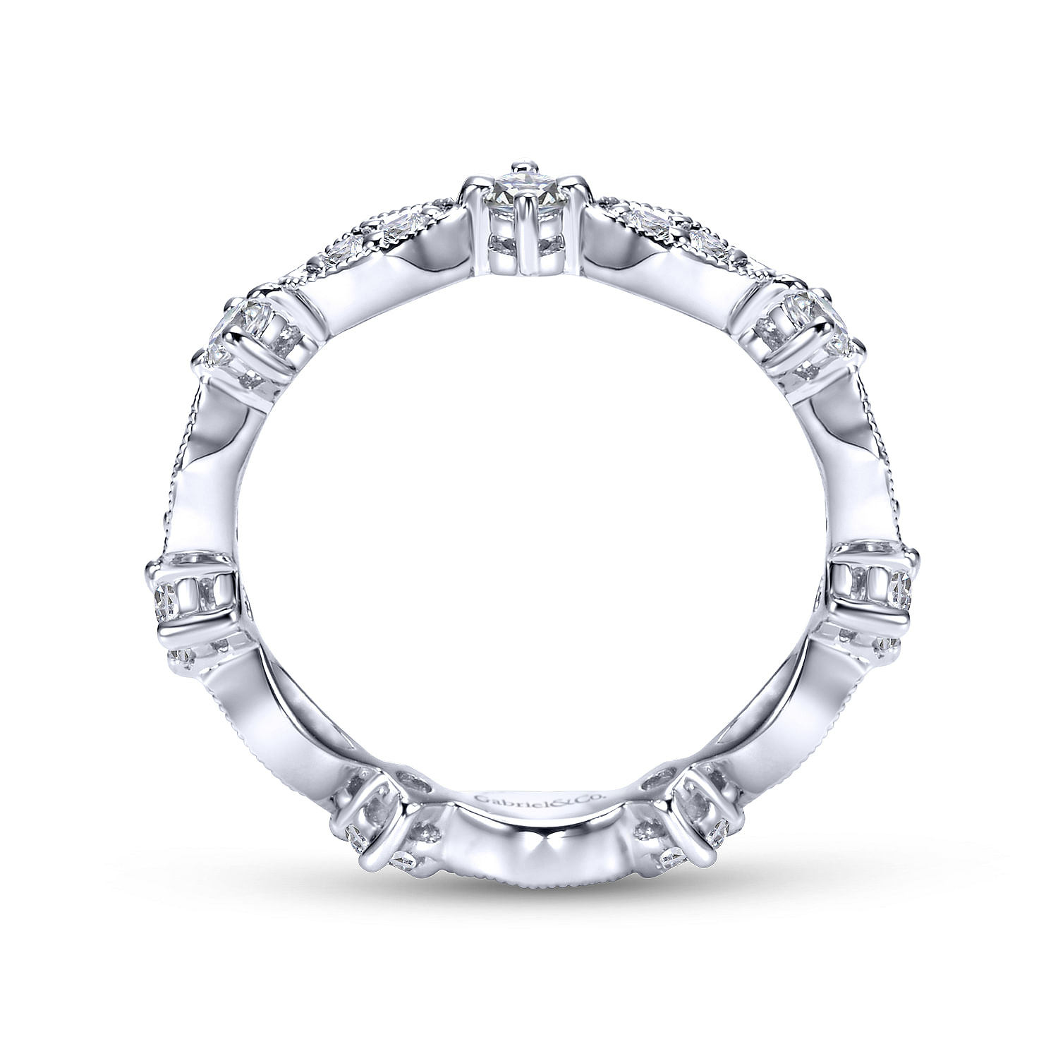 Vintage Inspired 14K White Gold Marquise and Round Station Diamond Eternity Band