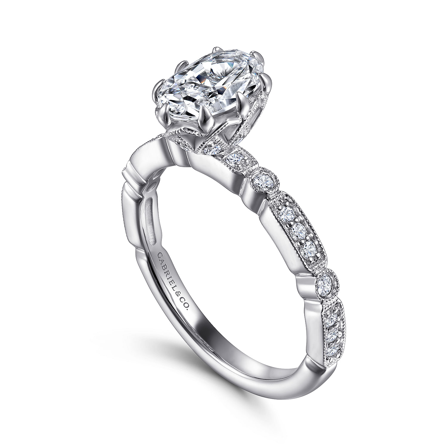 Vintage Inspired 14K White Gold Oval Diamond Engagement Ring