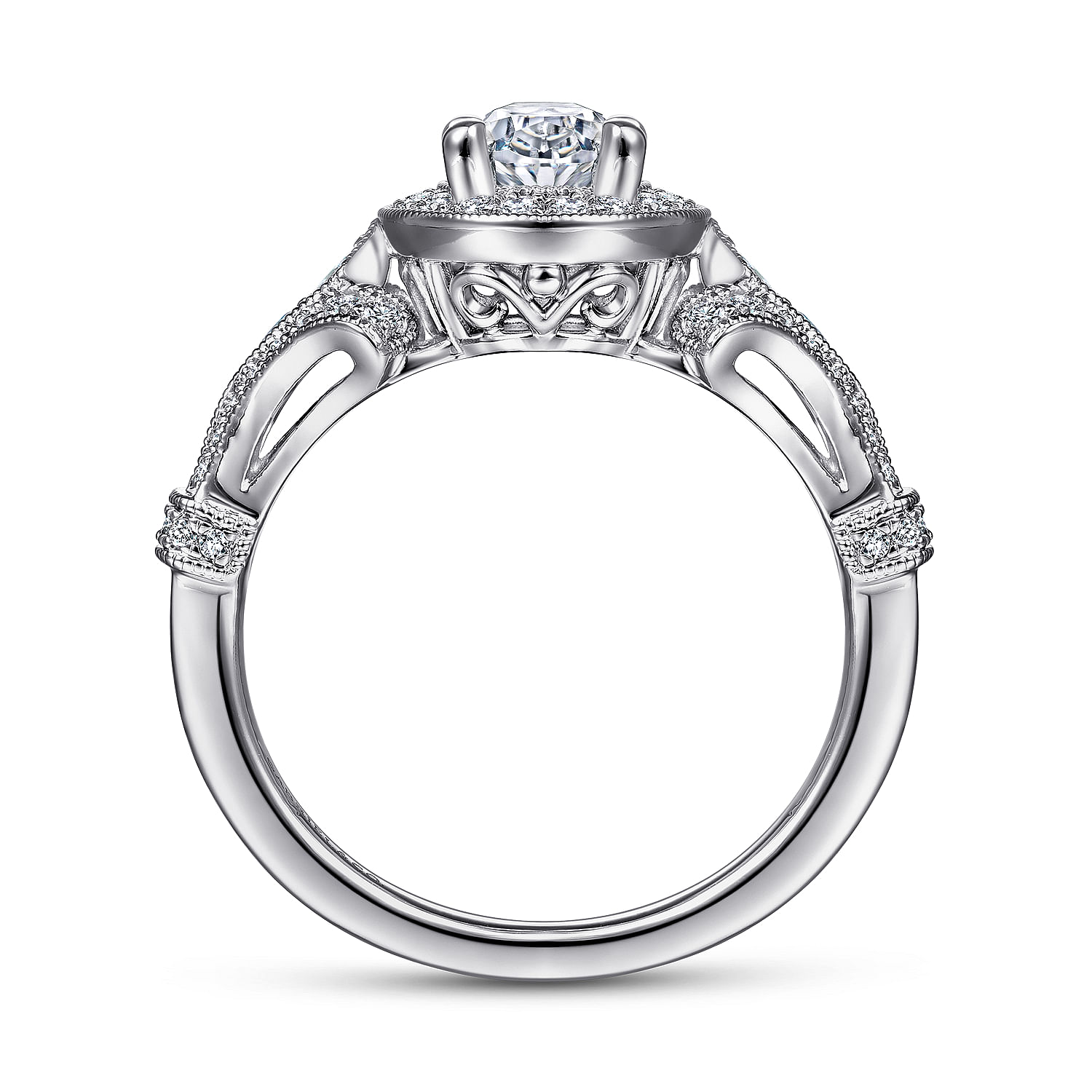 Vintage Inspired 14K White Gold Oval Halo Diamond Engagement Ring