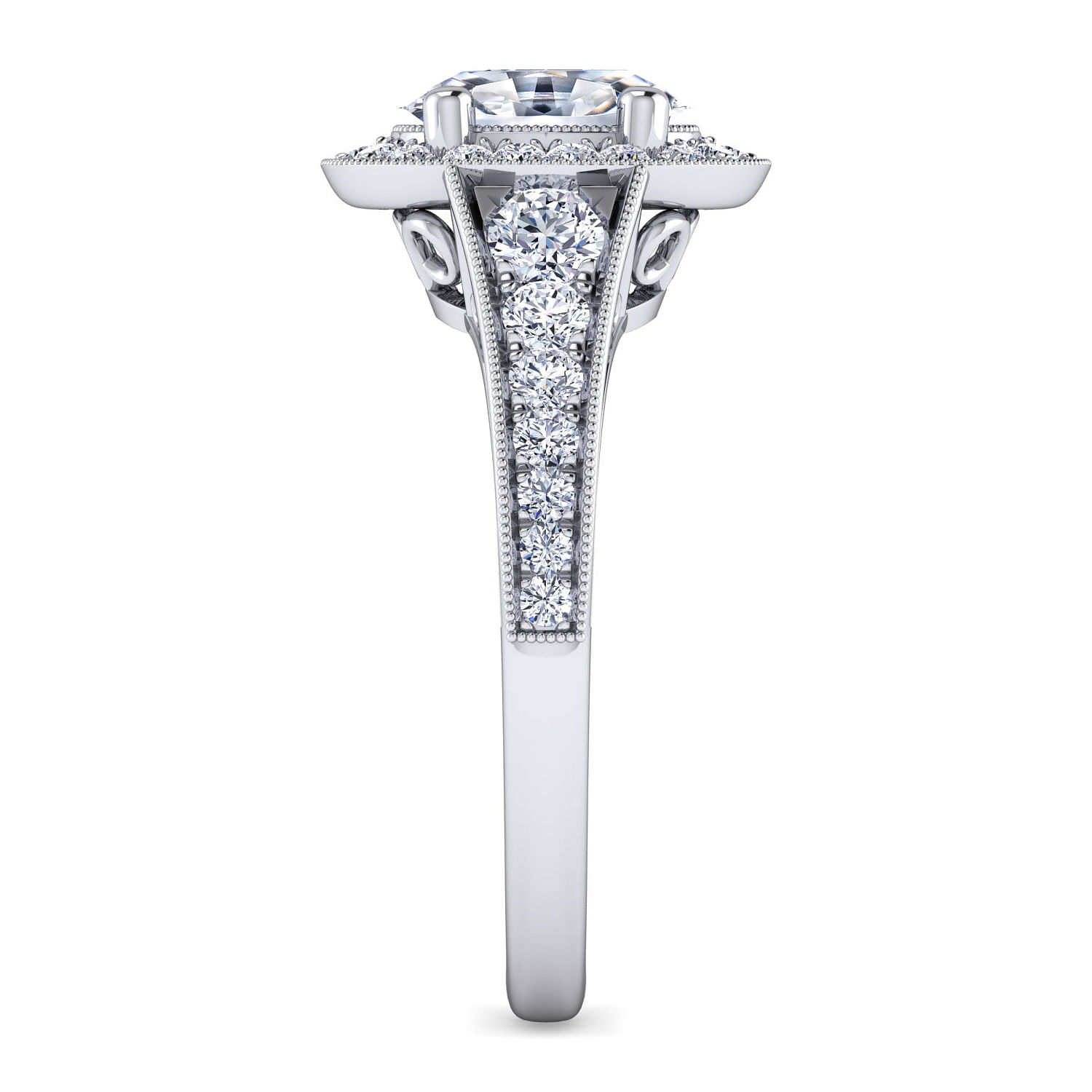 Vintage Inspired 14K White Gold Oval Halo Diamond Engagement Ring