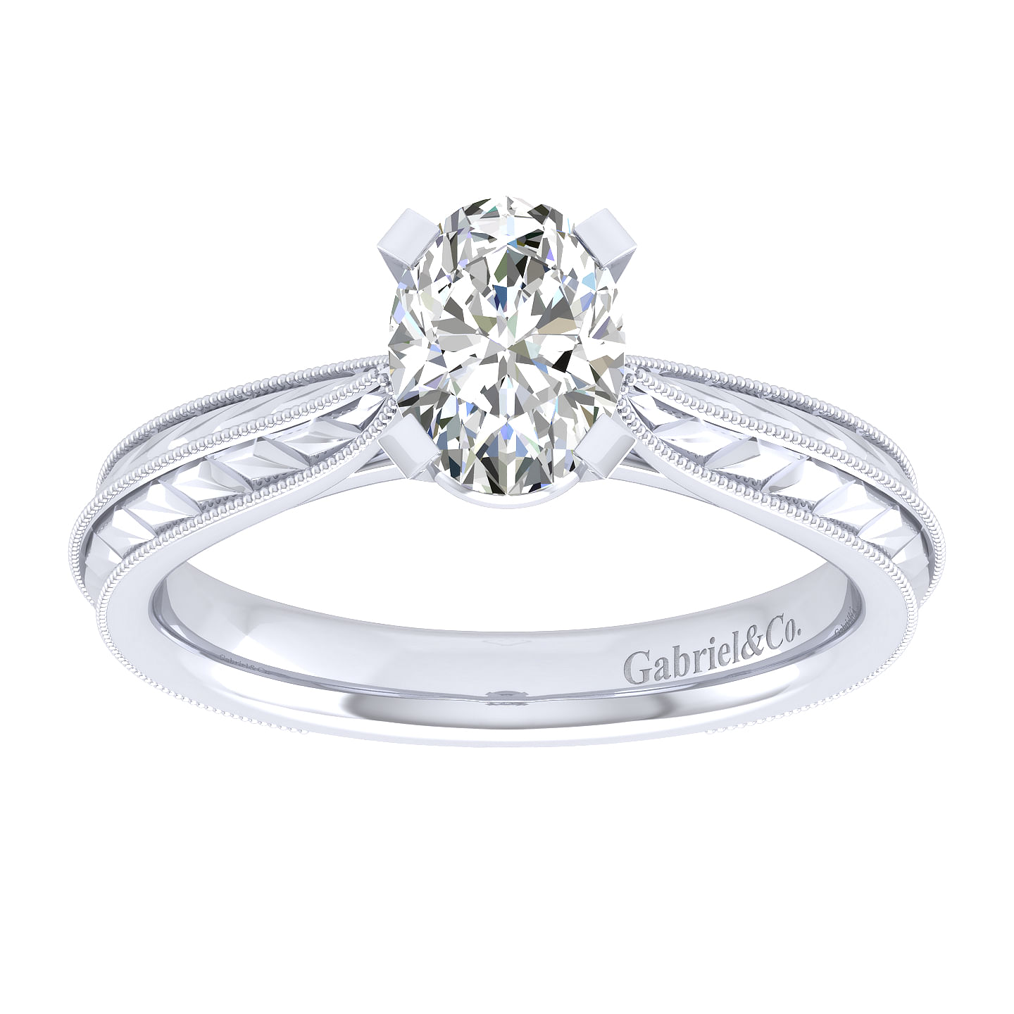 Vintage Inspired 14K White Gold Oval Solitaire Engagement Ring