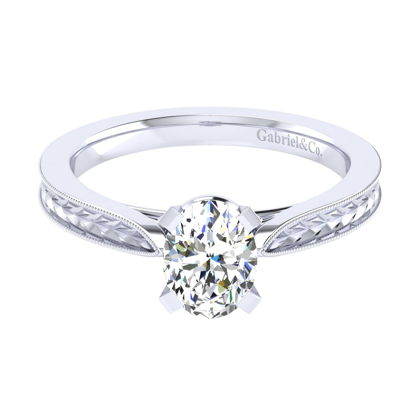 Vintage Inspired 14K White Gold Oval Solitaire Engagement Ring