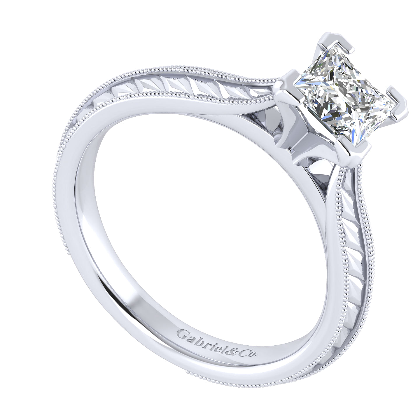Vintage Inspired 14K White Gold Princess Cut Solitaire Engagement Ring