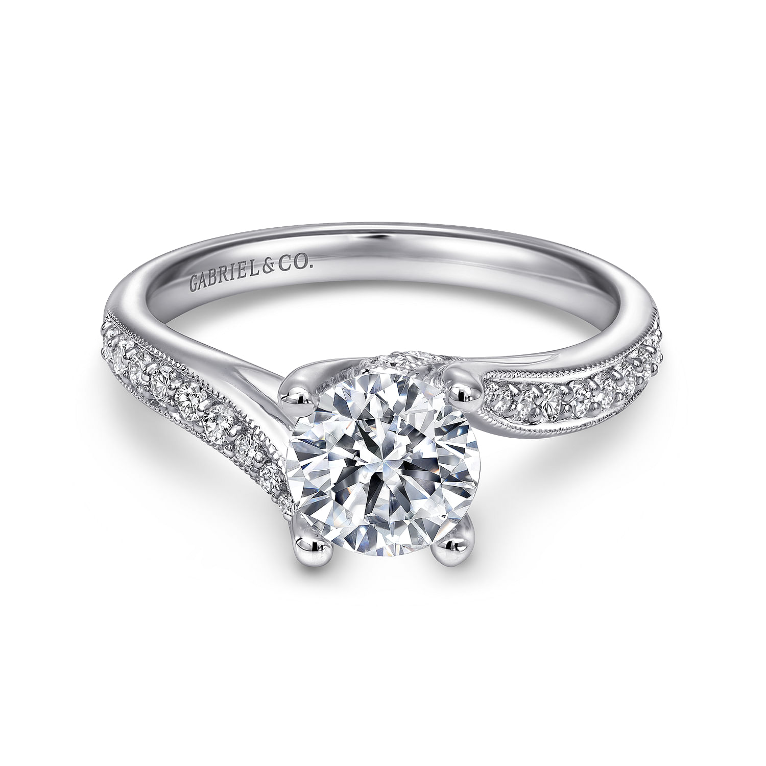 Vintage Inspired 14K White Gold Round Bypass Diamond Engagement Ring