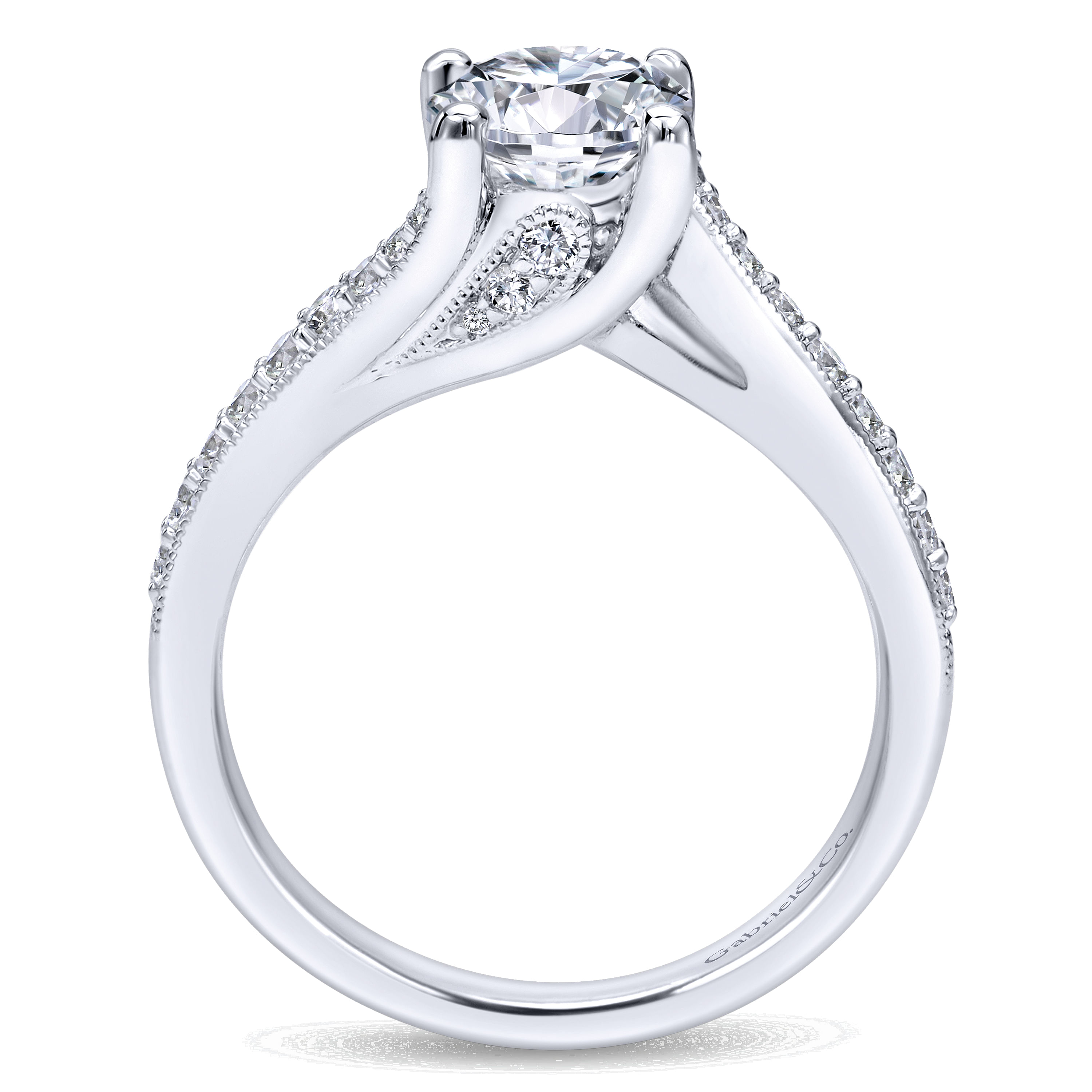 Vintage Inspired 14K White Gold Round Bypass Diamond Engagement Ring
