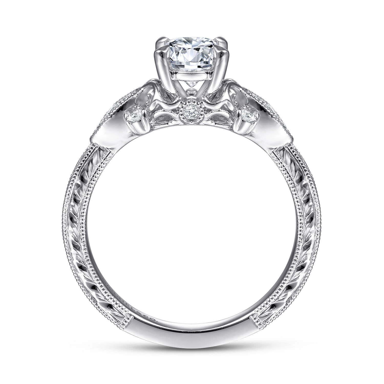 Vintage Inspired 14K White Gold Round Diamond Engagement Ring