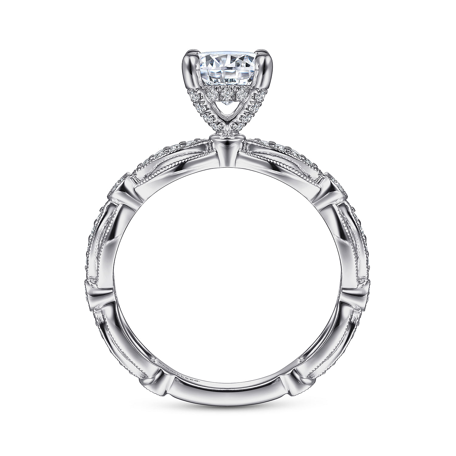Vintage Inspired 14K White Gold Round Diamond Engagement Ring