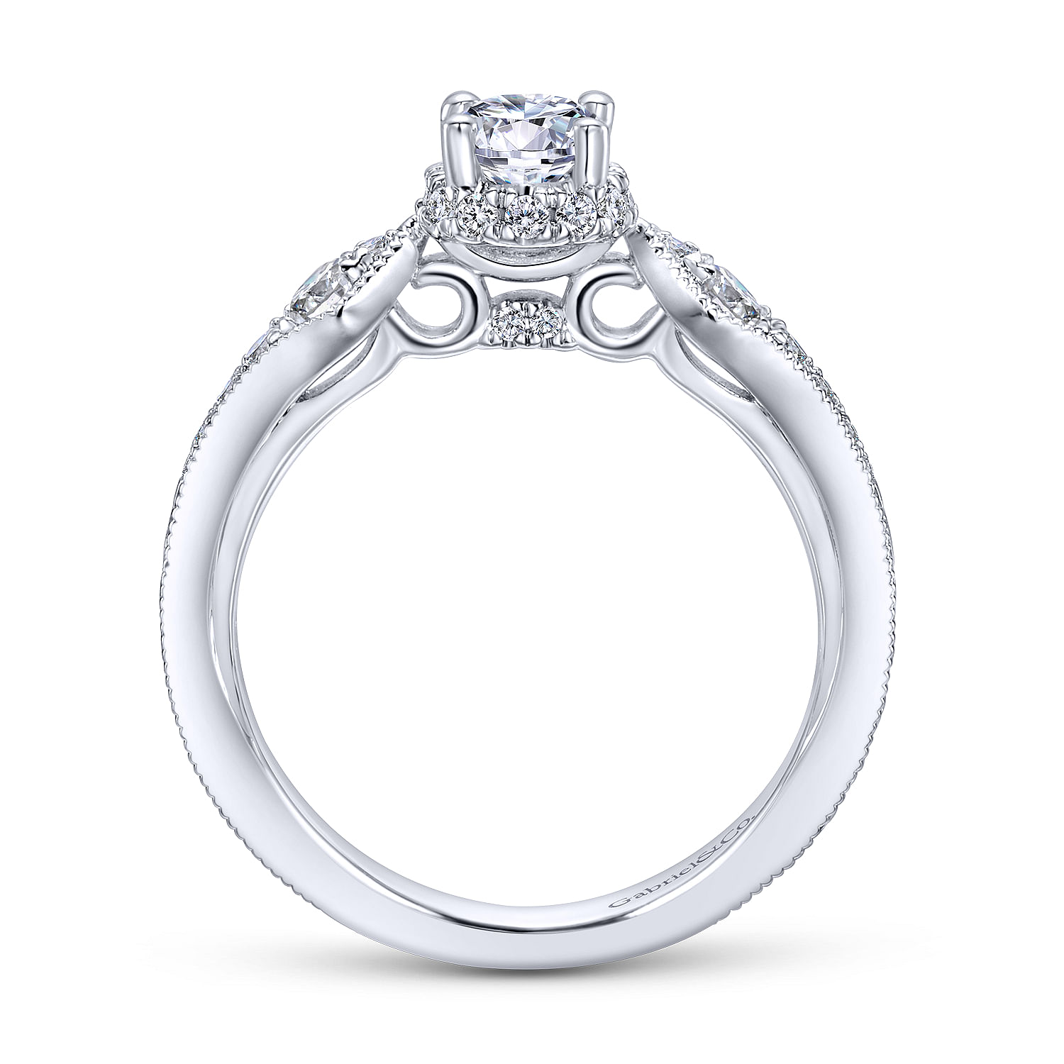 Vintage Inspired 14K White Gold Round Halo Diamond Engagement Ring