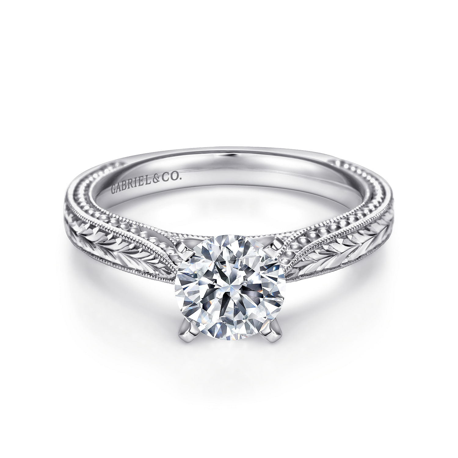 Vintage Inspired 14K White Gold Round Solitaire Engagement Ring