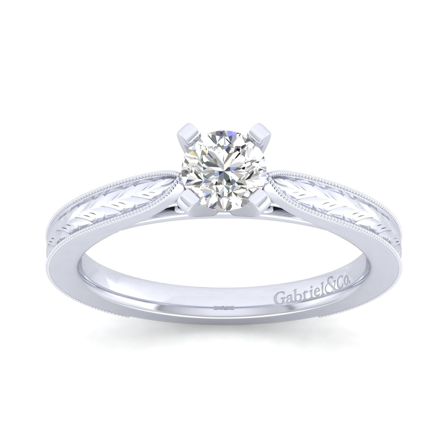 Vintage Inspired 14K White Gold Round Solitaire Engagement Ring