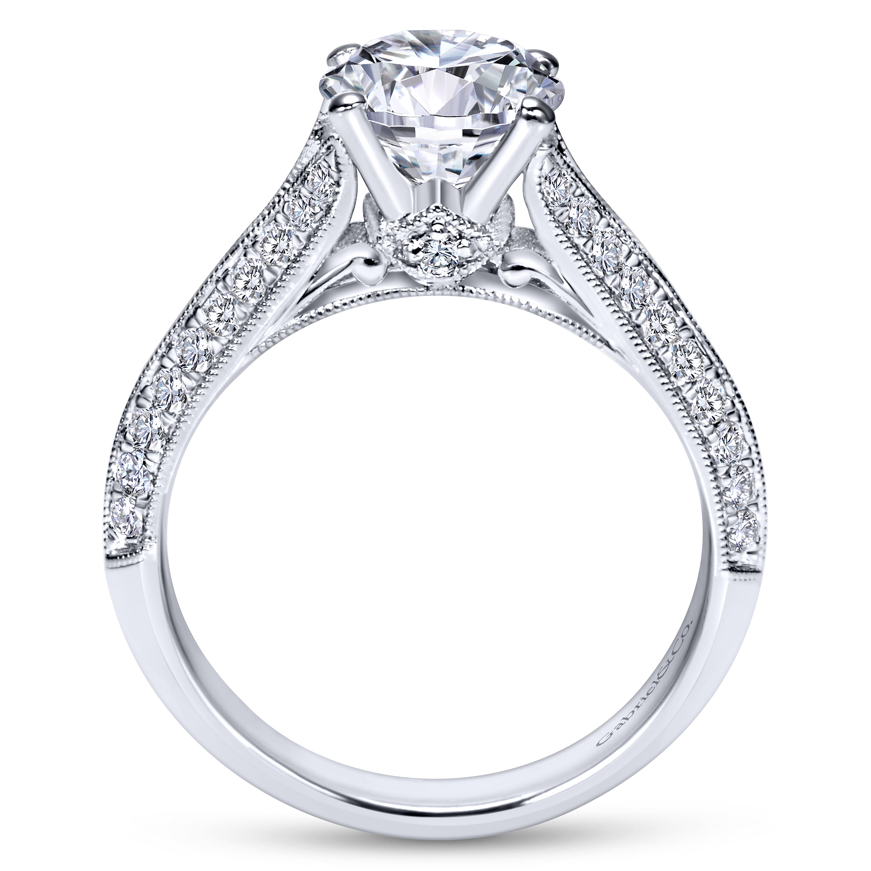Vintage Inspired 14K White Gold Round Split Shank Diamond Engagement Ring