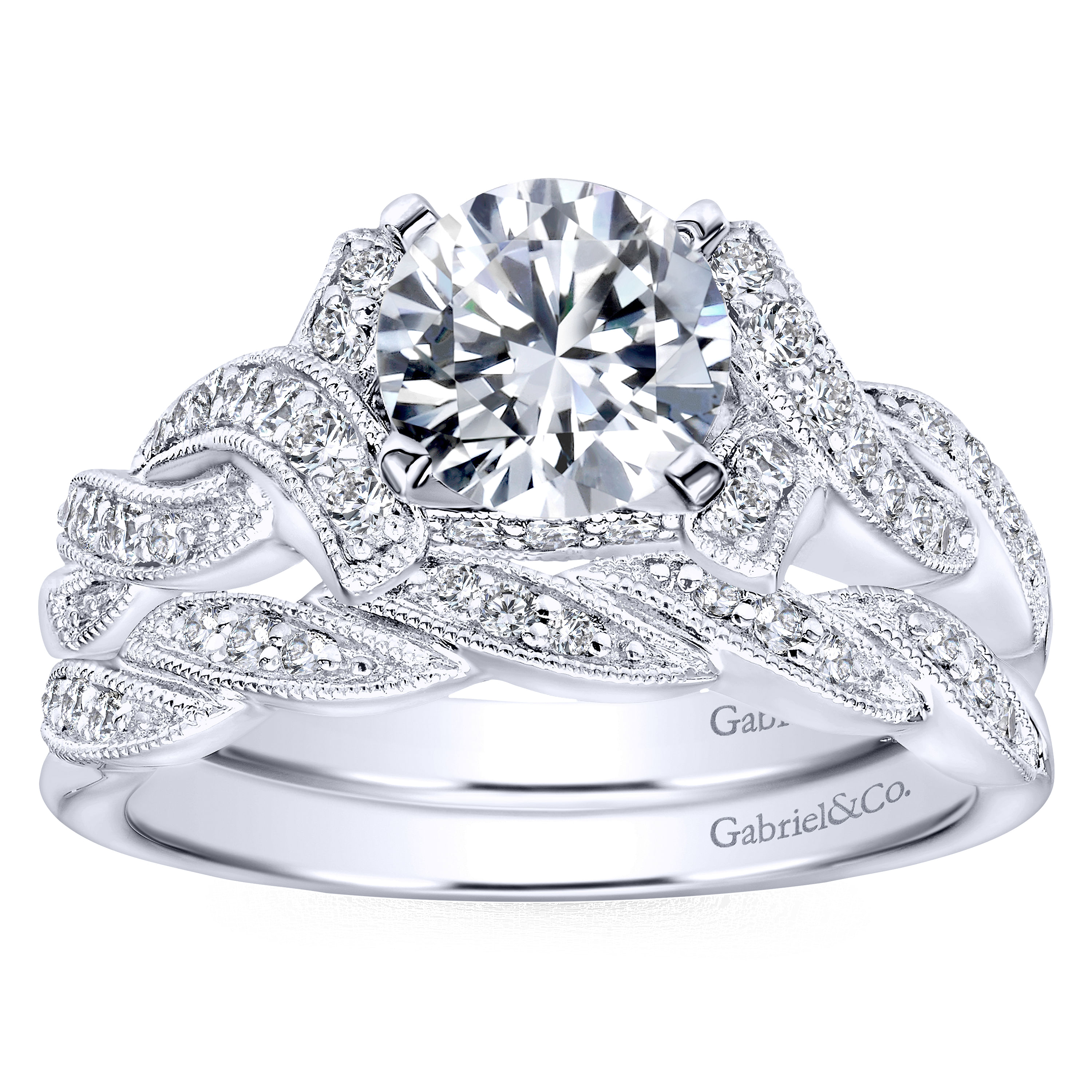 Vintage Inspired 14K White Gold Round Twisted Diamond Engagement Ring