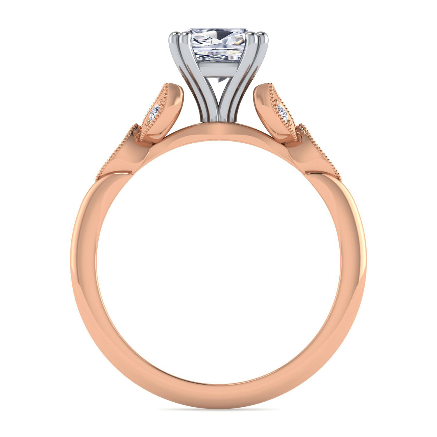 Vintage Inspired 14K White-Rose Gold Cushion Cut Diamond Engagement Ring