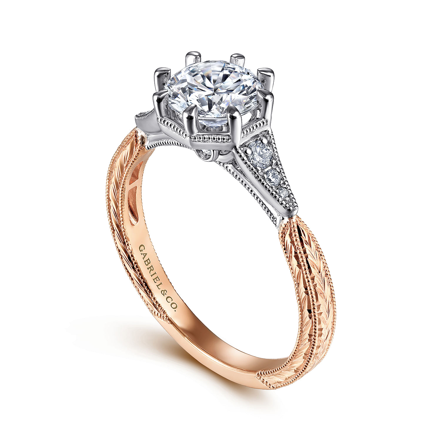 Vintage Inspired 14K White-Rose Gold Round Diamond Engagement Ring