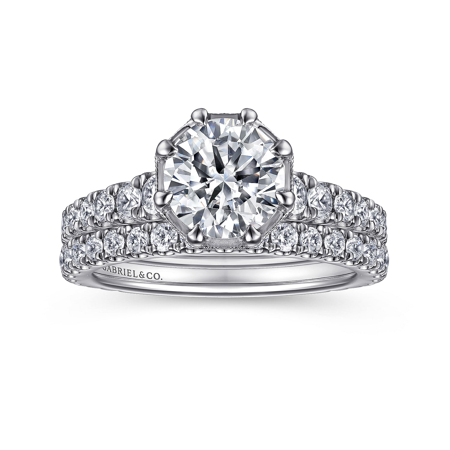 Vintage Inspired 14K White-Yellow Gold Round Diamond Engagement Ring