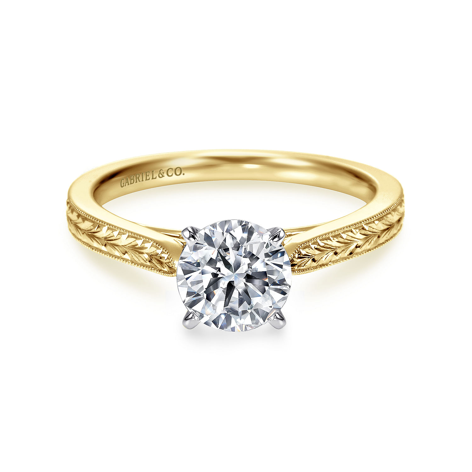 Vintage Inspired 14K White-Yellow Gold Round Solitaire Engagement Ring