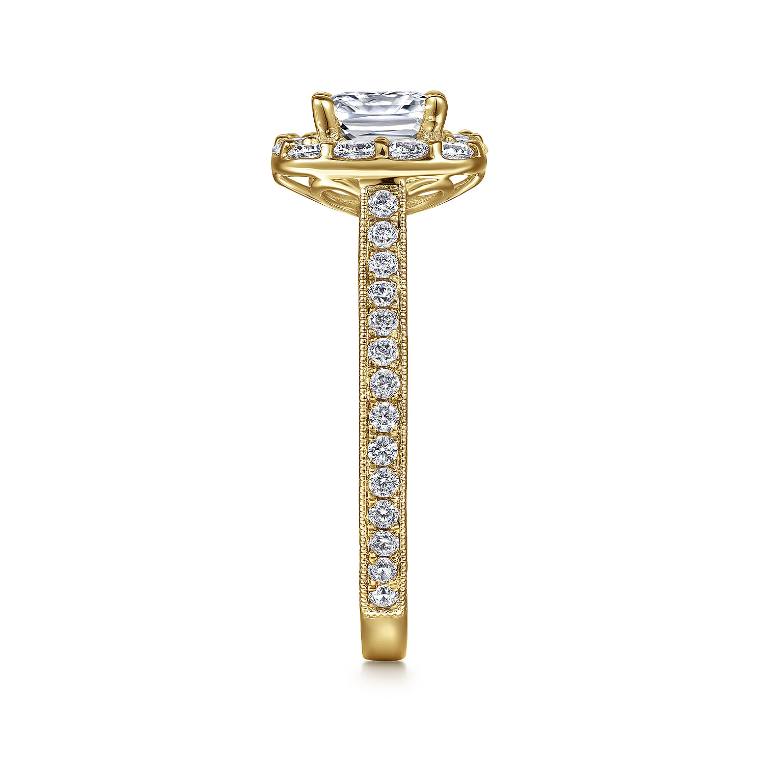 Vintage Inspired 14K Yellow Gold Cushion Halo Diamond Engagement Ring