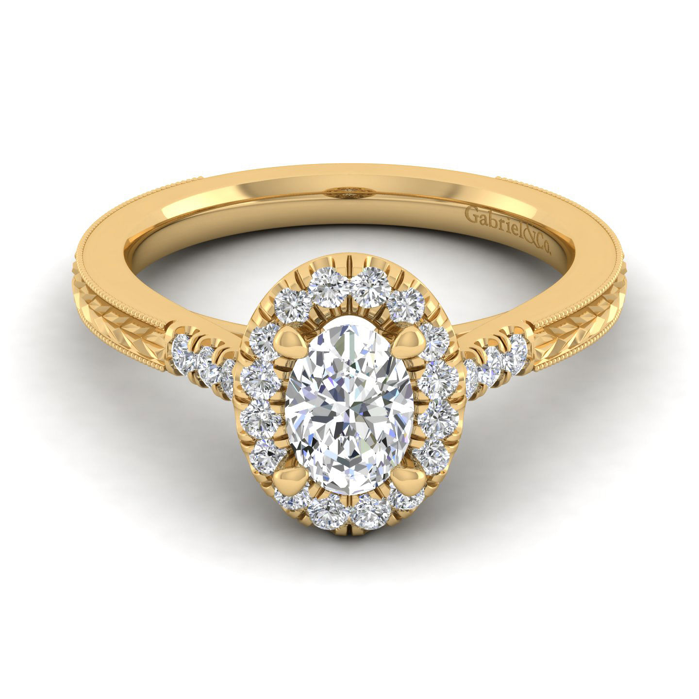Vintage Inspired 14K Yellow Gold Oval Halo Diamond Engagement Ring