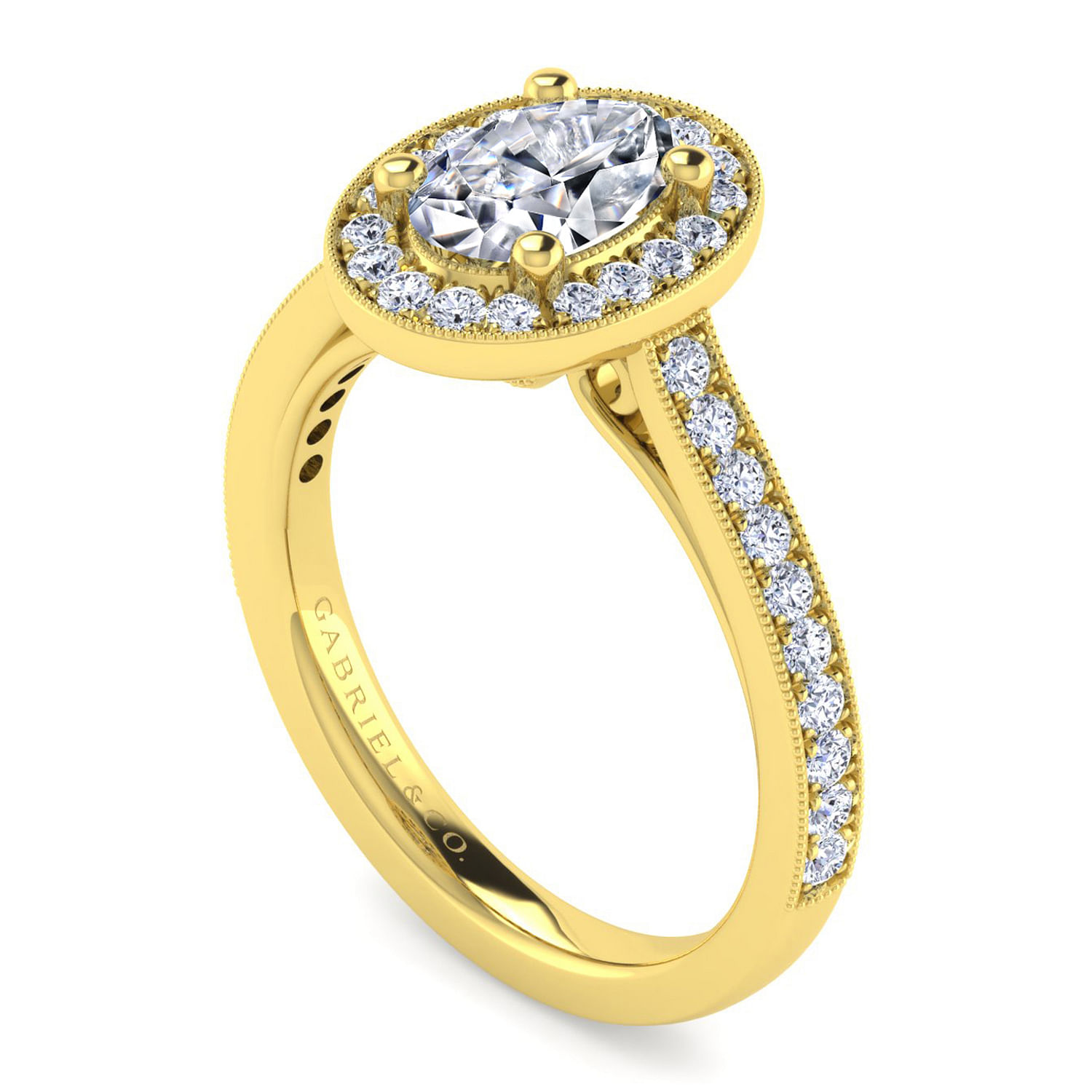 Vintage Inspired 14K Yellow Gold Oval Halo Diamond Engagement Ring