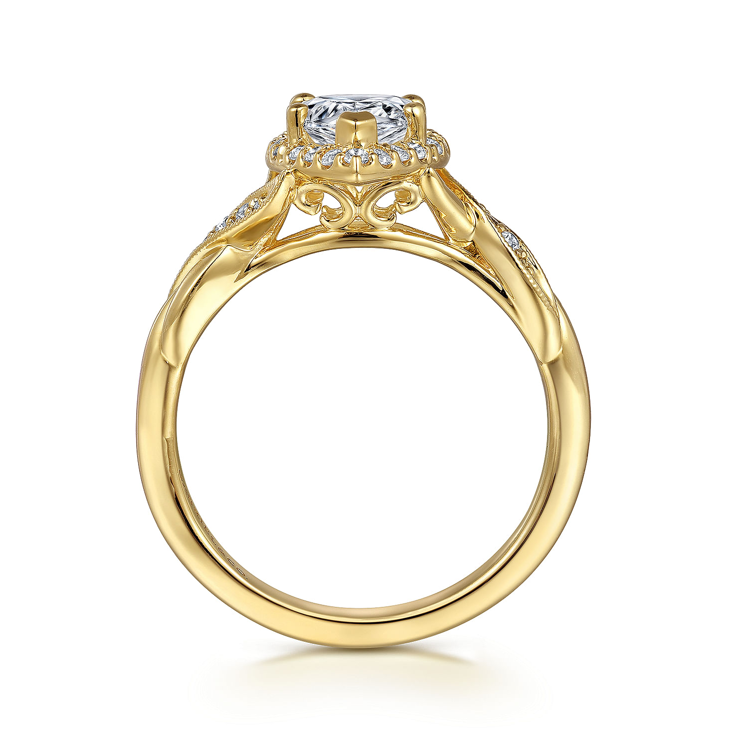 Vintage Inspired 14K Yellow Gold Pear Shape Halo Diamond Engagement Ring