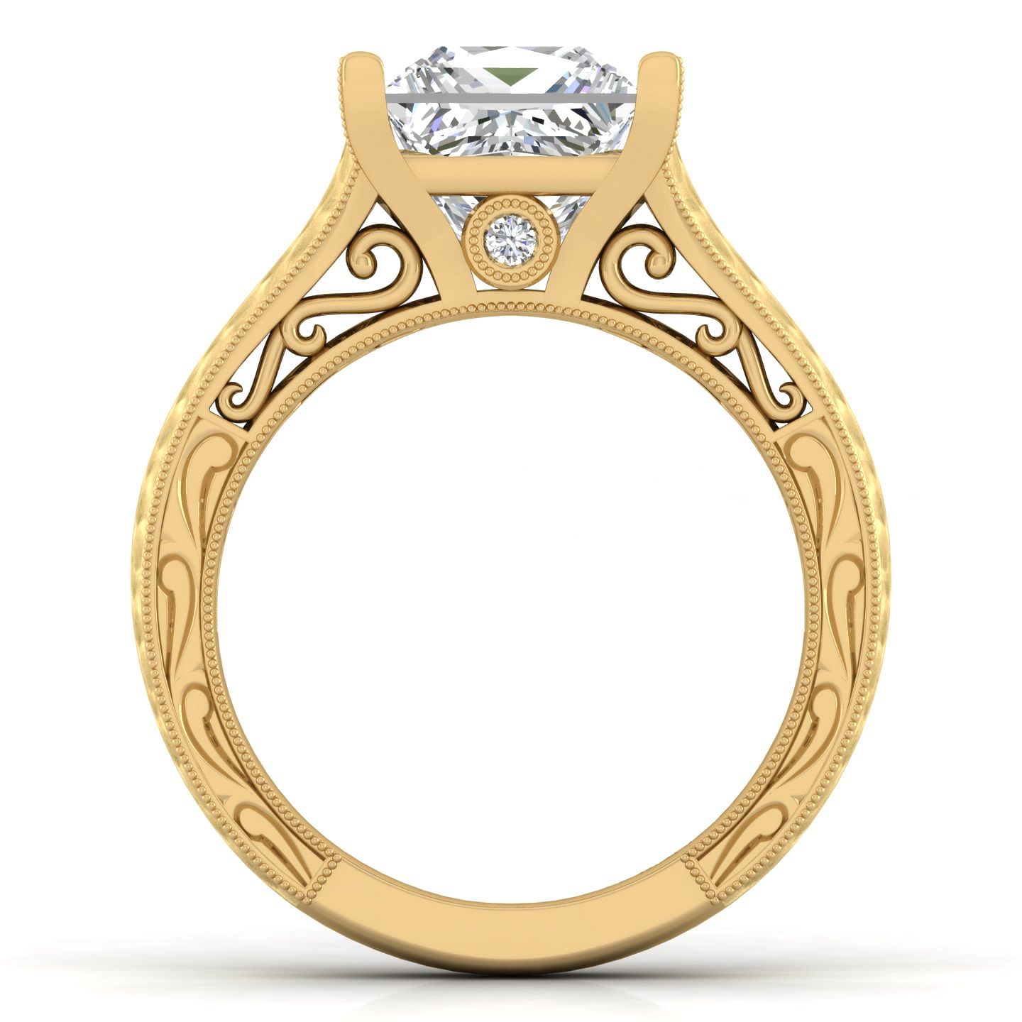 Vintage Inspired 14K Yellow Gold Princess Cut Diamond Engagement Ring