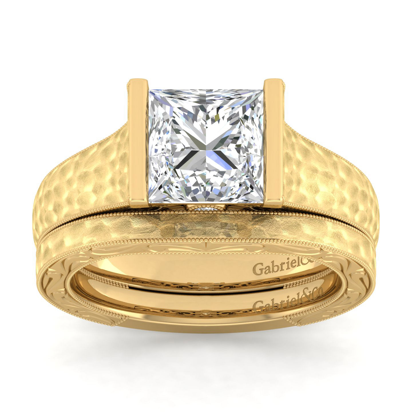 Vintage Inspired 14K Yellow Gold Princess Cut Diamond Engagement Ring