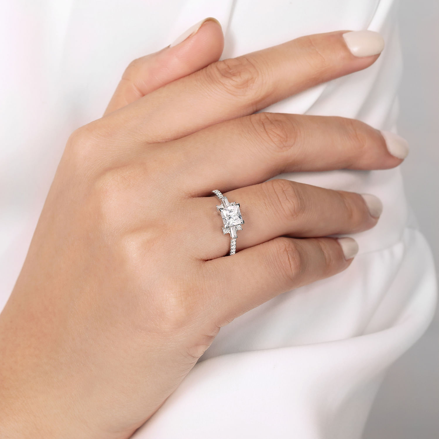 Vintage Inspired 14k White Gold Princess Cut Three Stone Diamond Channel Set Engagement Ring