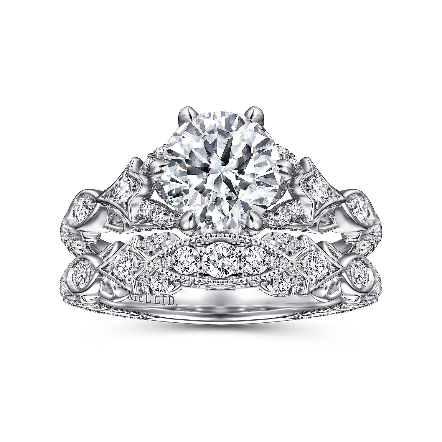 Vintage Inspired 18K White Gold Round Diamond Engagement Ring