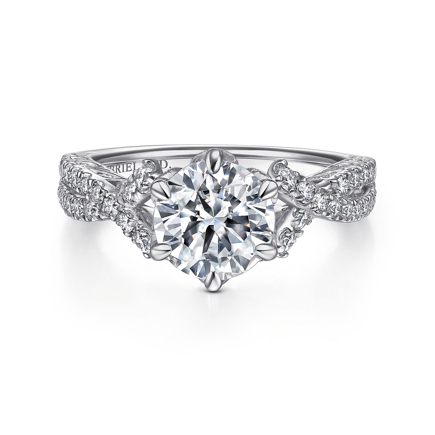 Vintage Inspired 18K White Gold Twisted Round Diamond Engagement Ring