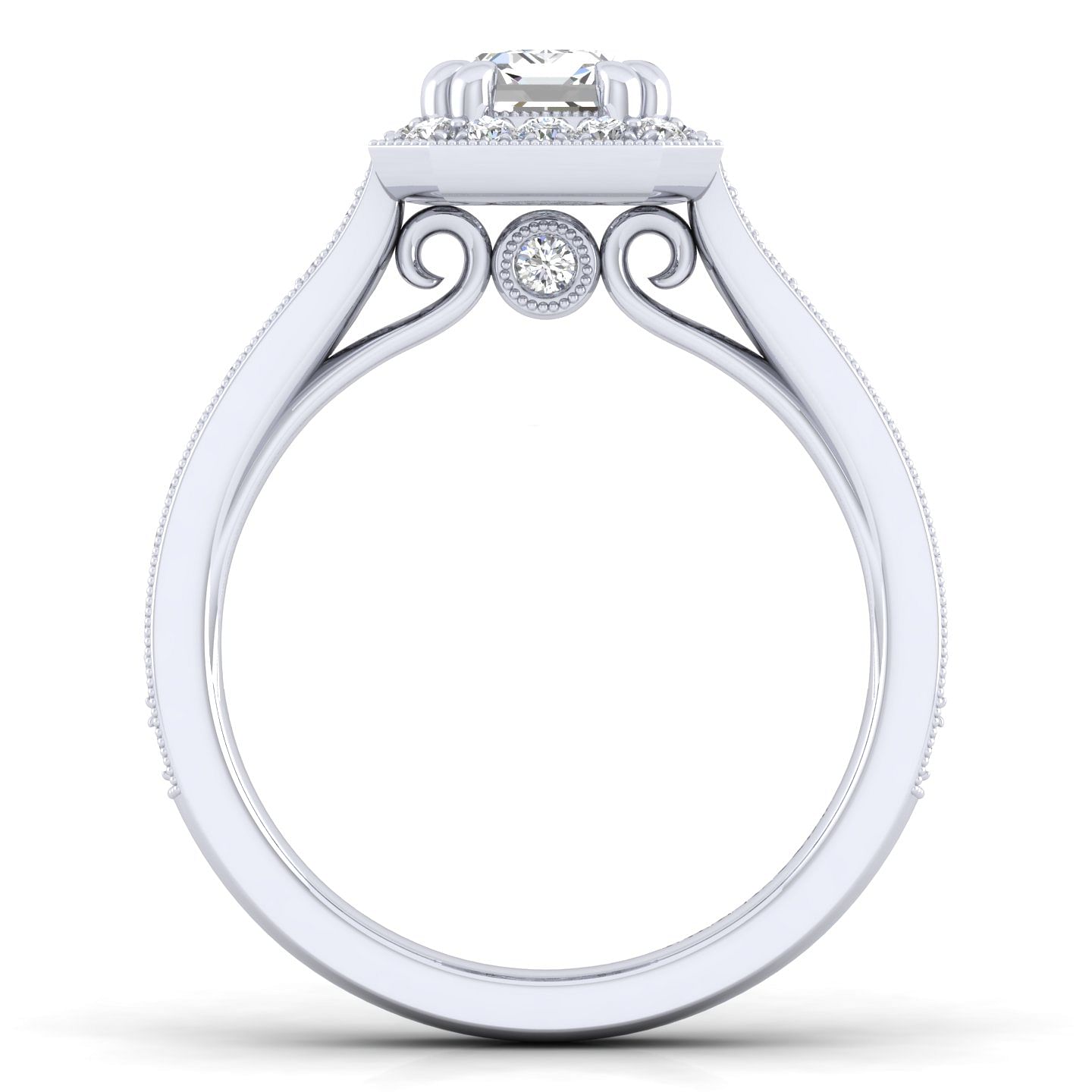 Vintage Inspired Platinum Emerald Halo Diamond Engagement Ring