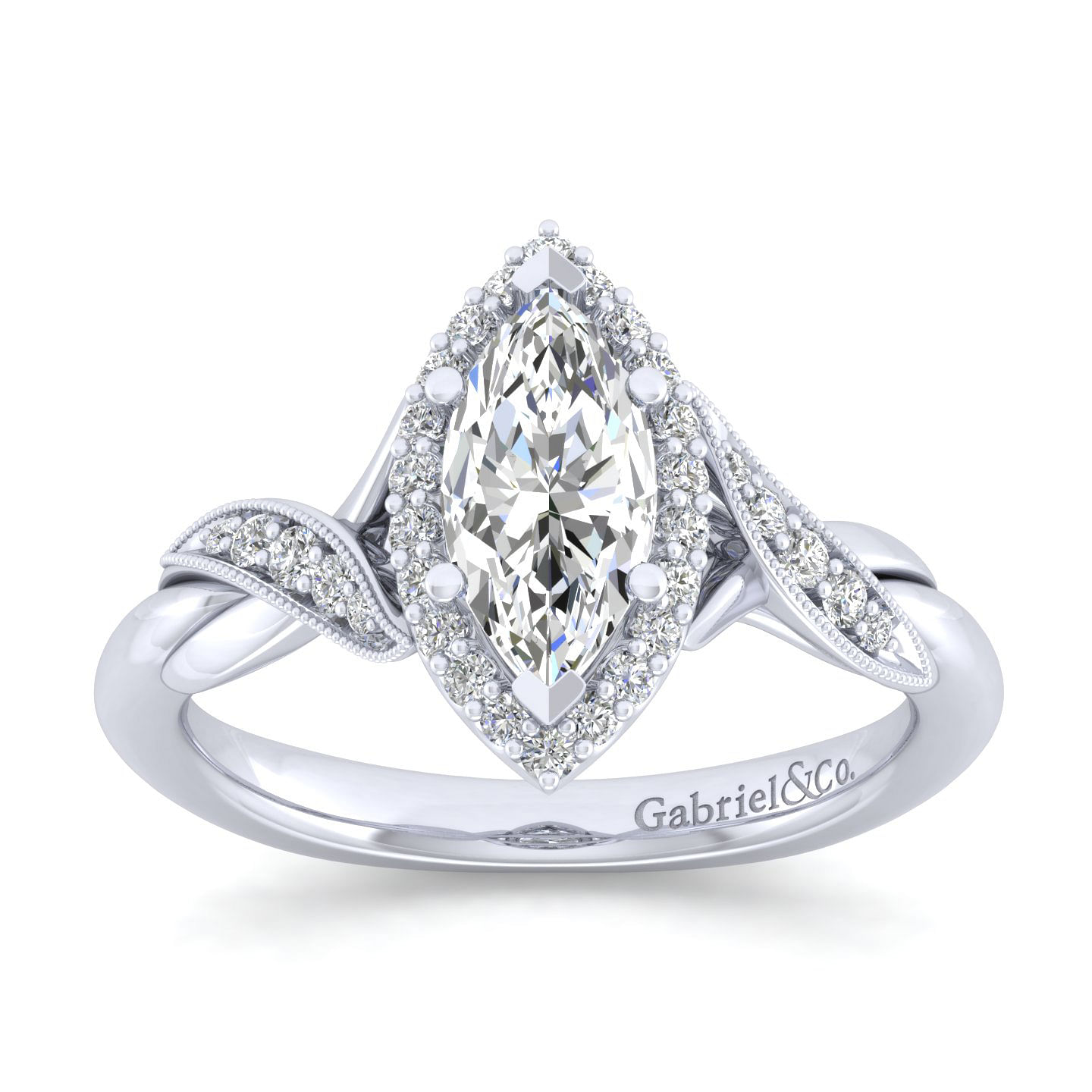 Vintage Inspired Platinum Marquise Halo Diamond Engagement Ring