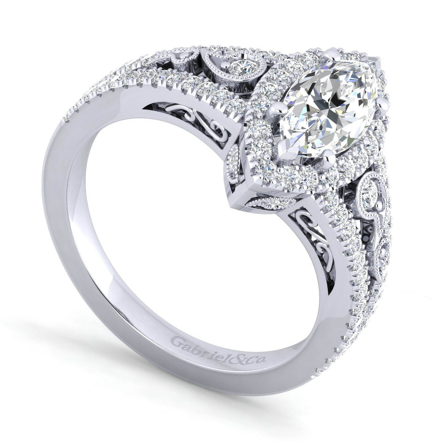 Vintage Inspired Platinum Marquise Halo Diamond Engagement Ring