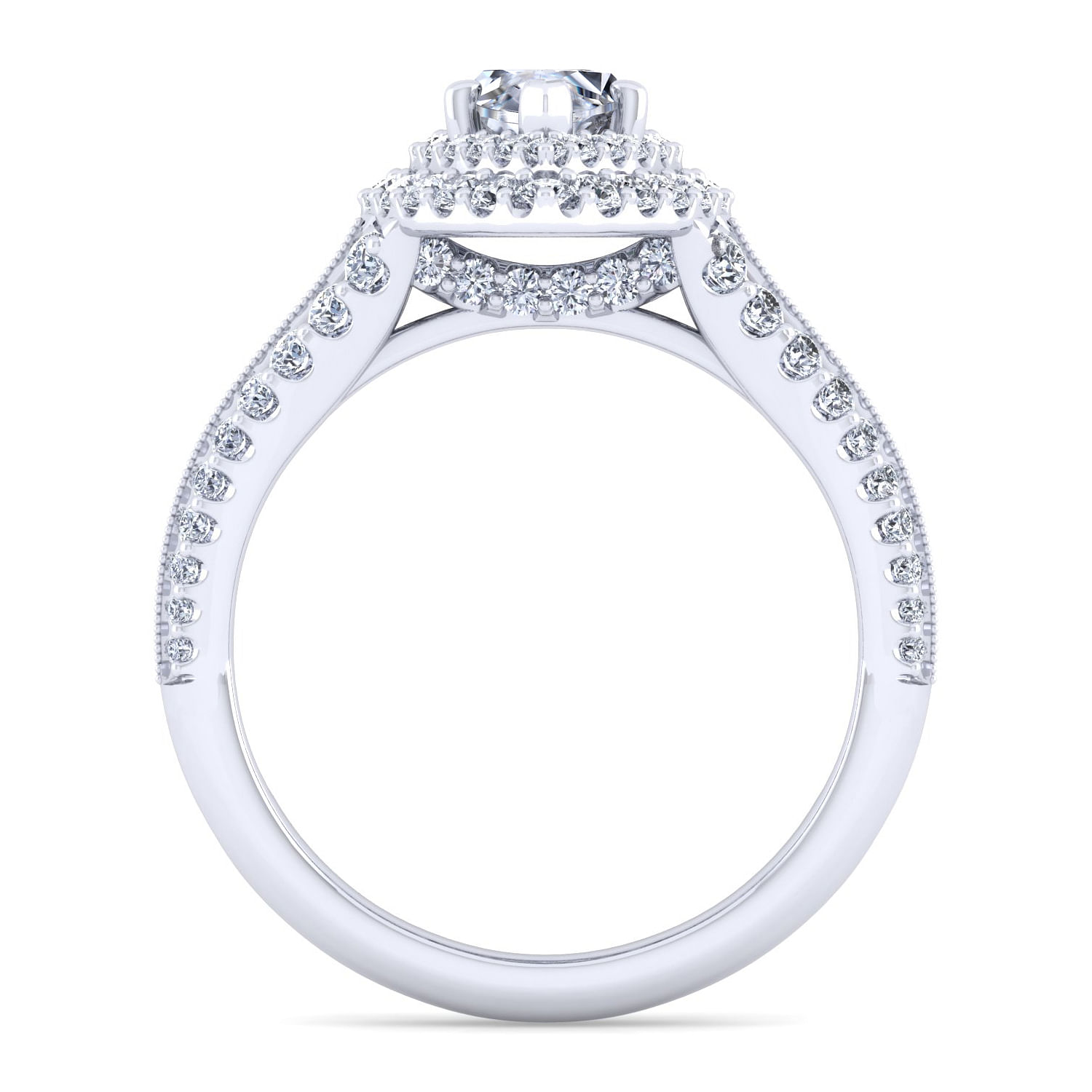 Vintage Inspired Platinum Marquise Shape Double Halo Diamond Engagement Ring