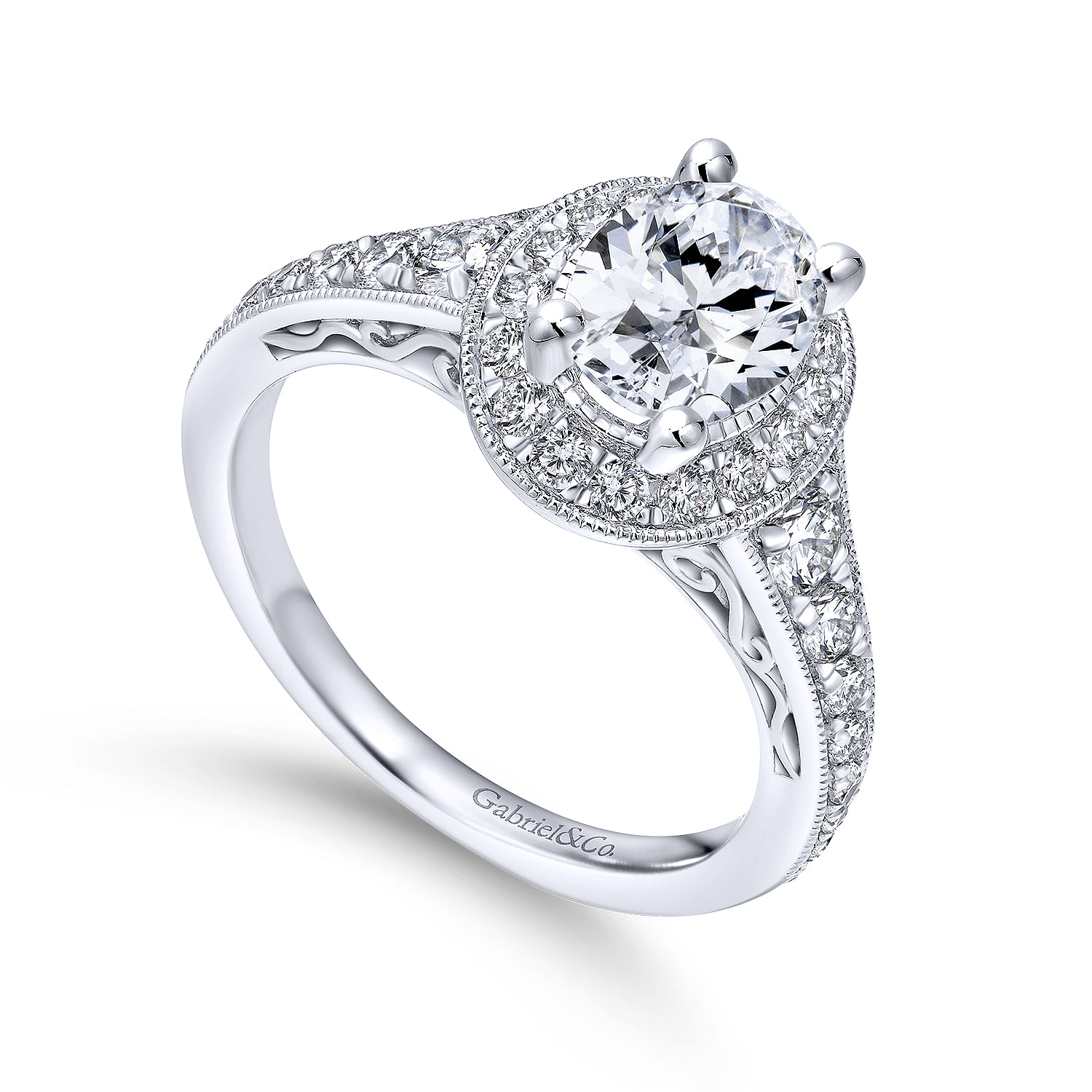 Vintage Inspired Platinum Oval Halo Diamond Engagement Ring