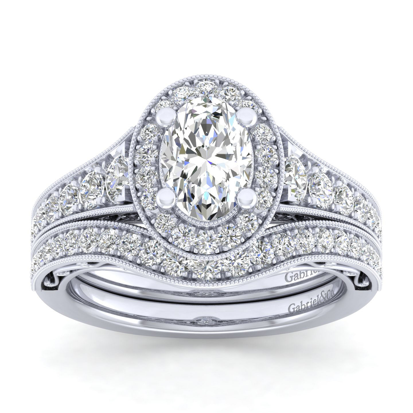Vintage Inspired Platinum Oval Halo Diamond Engagement Ring