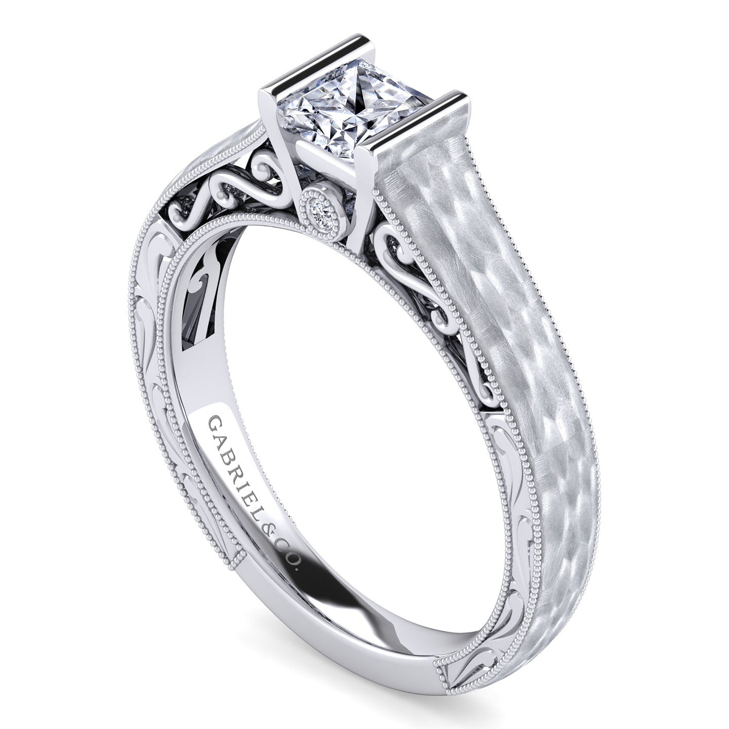 Vintage Inspired Platinum Princess Cut Diamond Engagement Ring