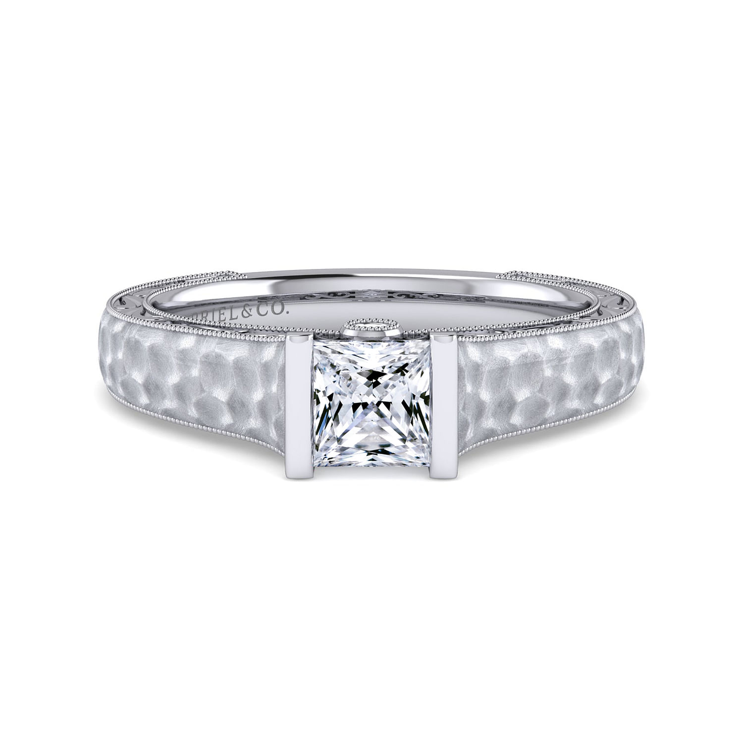 Vintage Inspired Platinum Princess Cut Diamond Engagement Ring