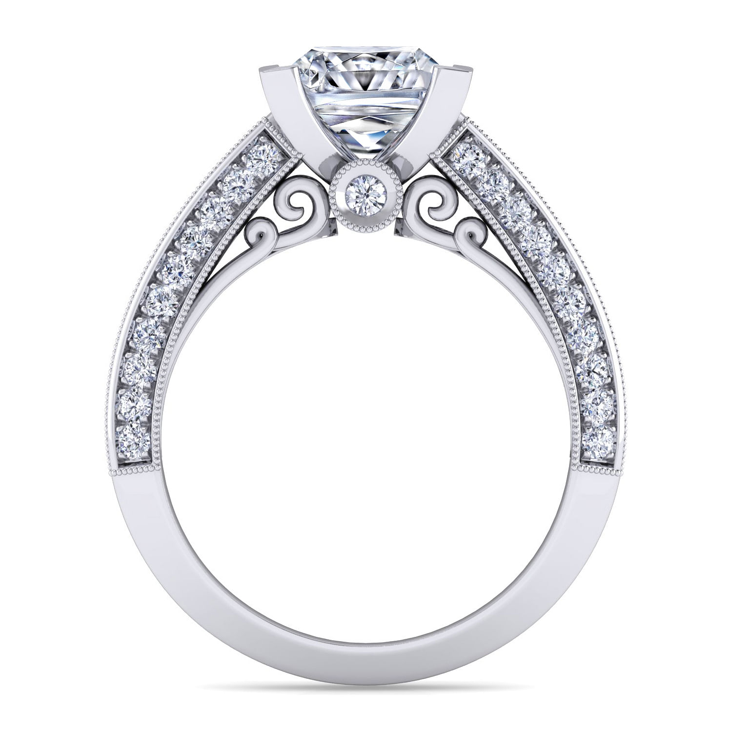 Vintage Inspired Platinum Princess Cut Wide Band Diamond Engagement Ring
