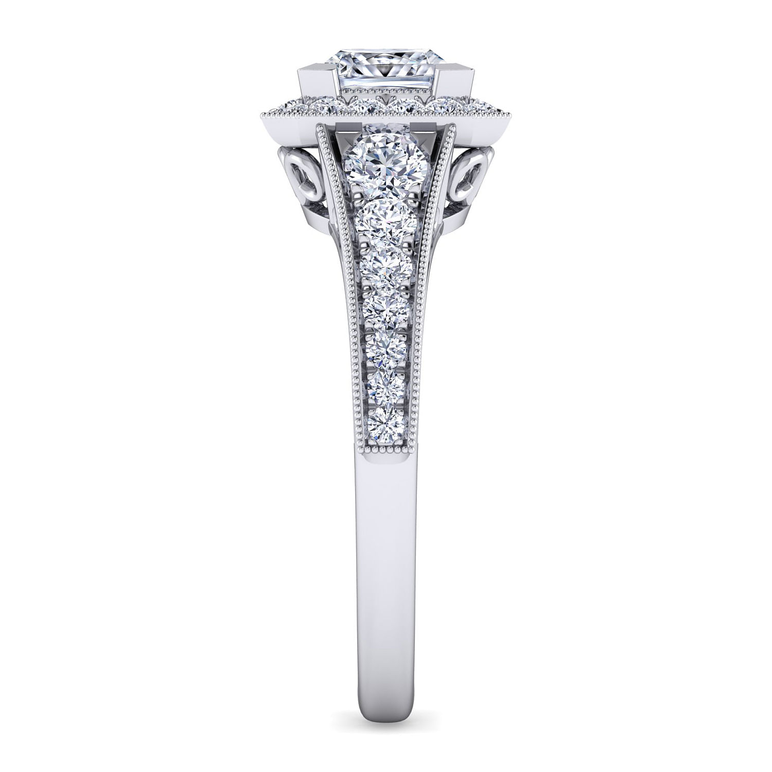 Vintage Inspired Platinum Princess Halo Diamond Engagement Ring