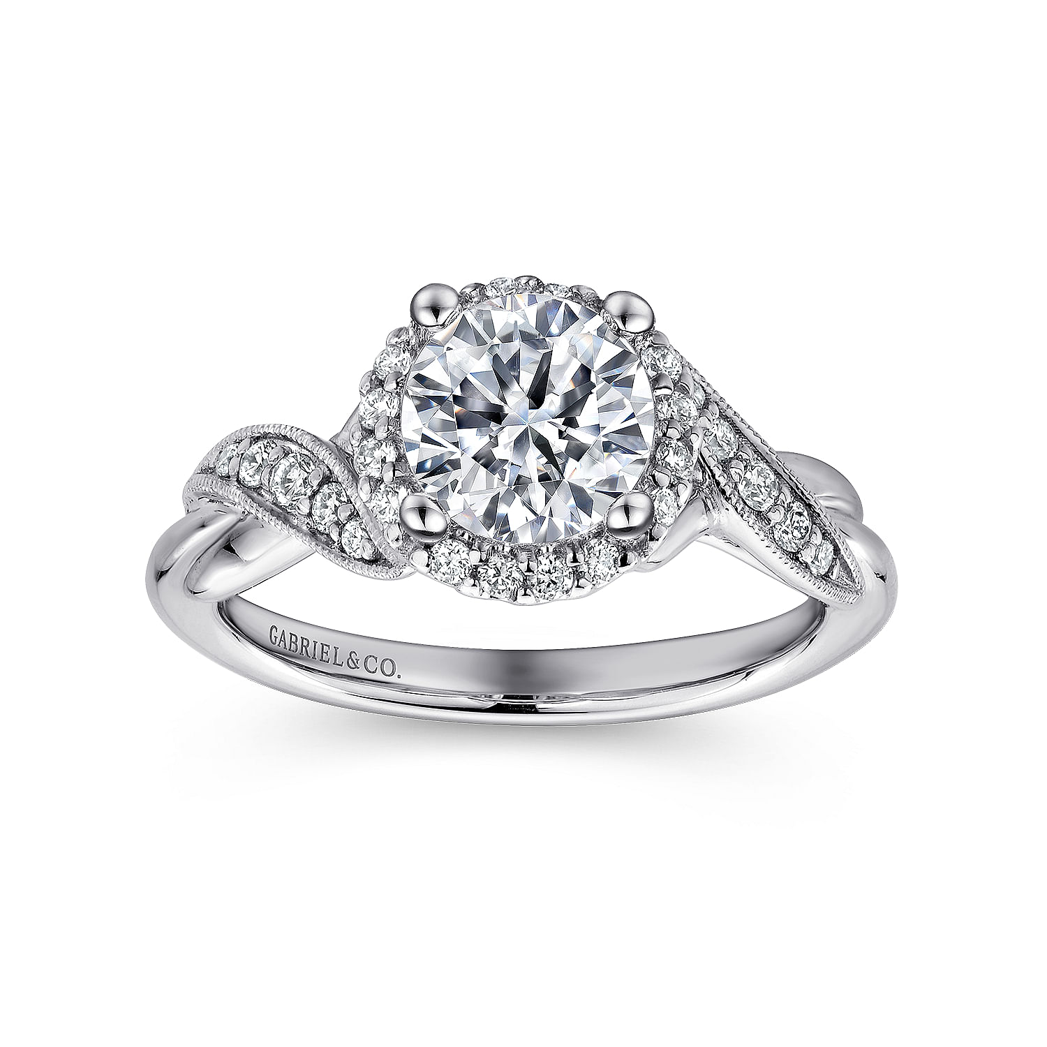Vintage Inspired Platinum Round Halo Diamond Engagement Ring