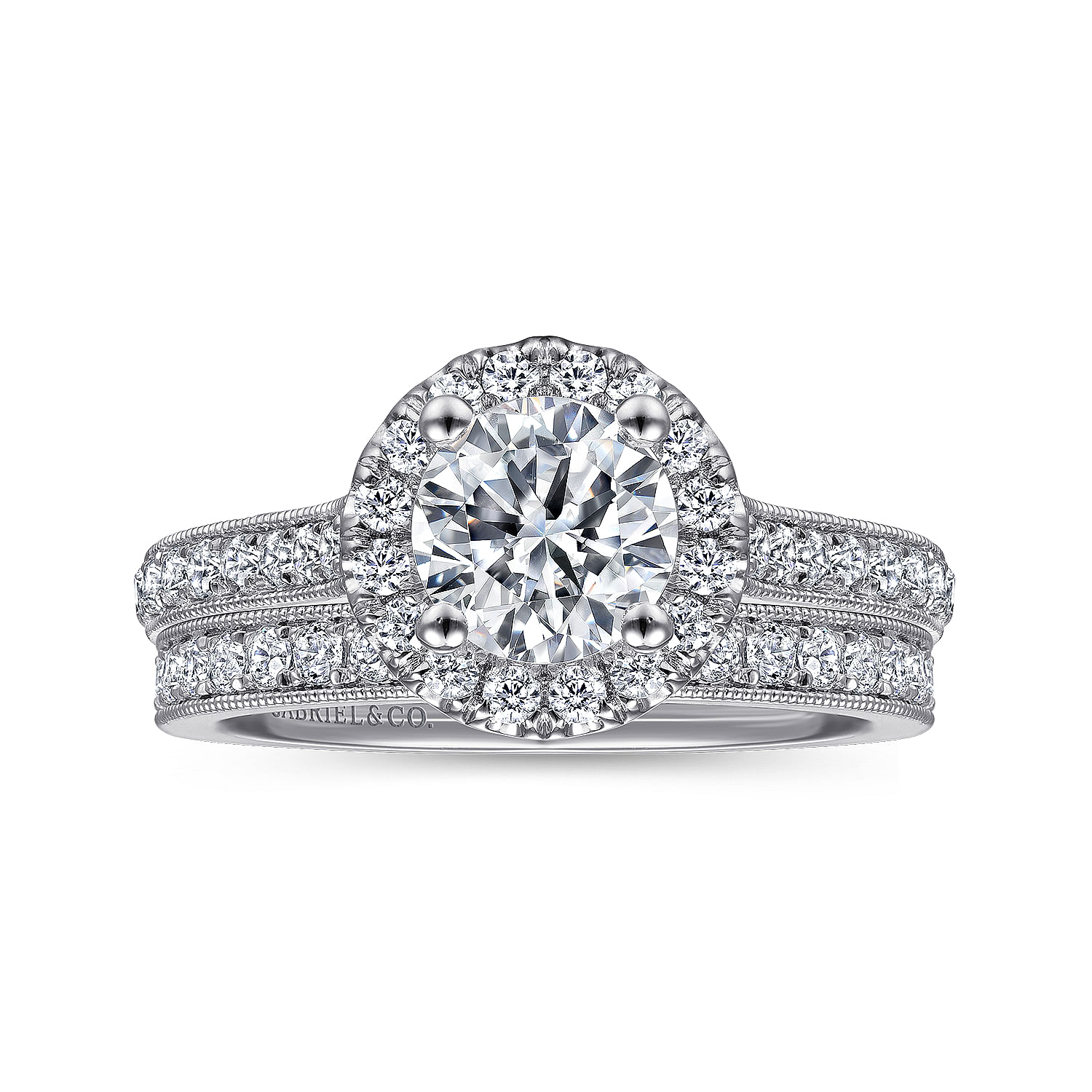 Vintage Inspired Platinum Round Halo Diamond Engagement Ring
