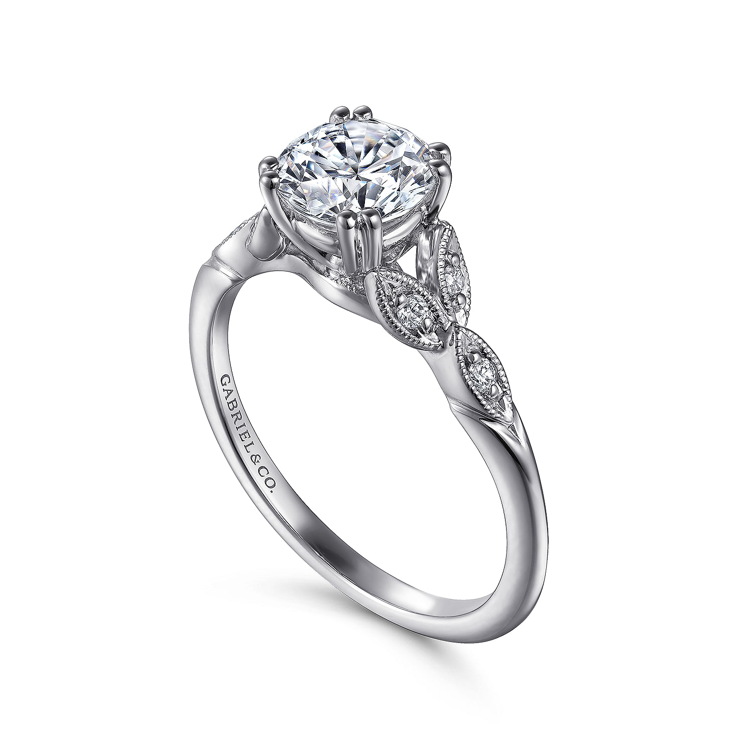 Vintage Inspired Platinum Round Split Shank Diamond Engagement Ring