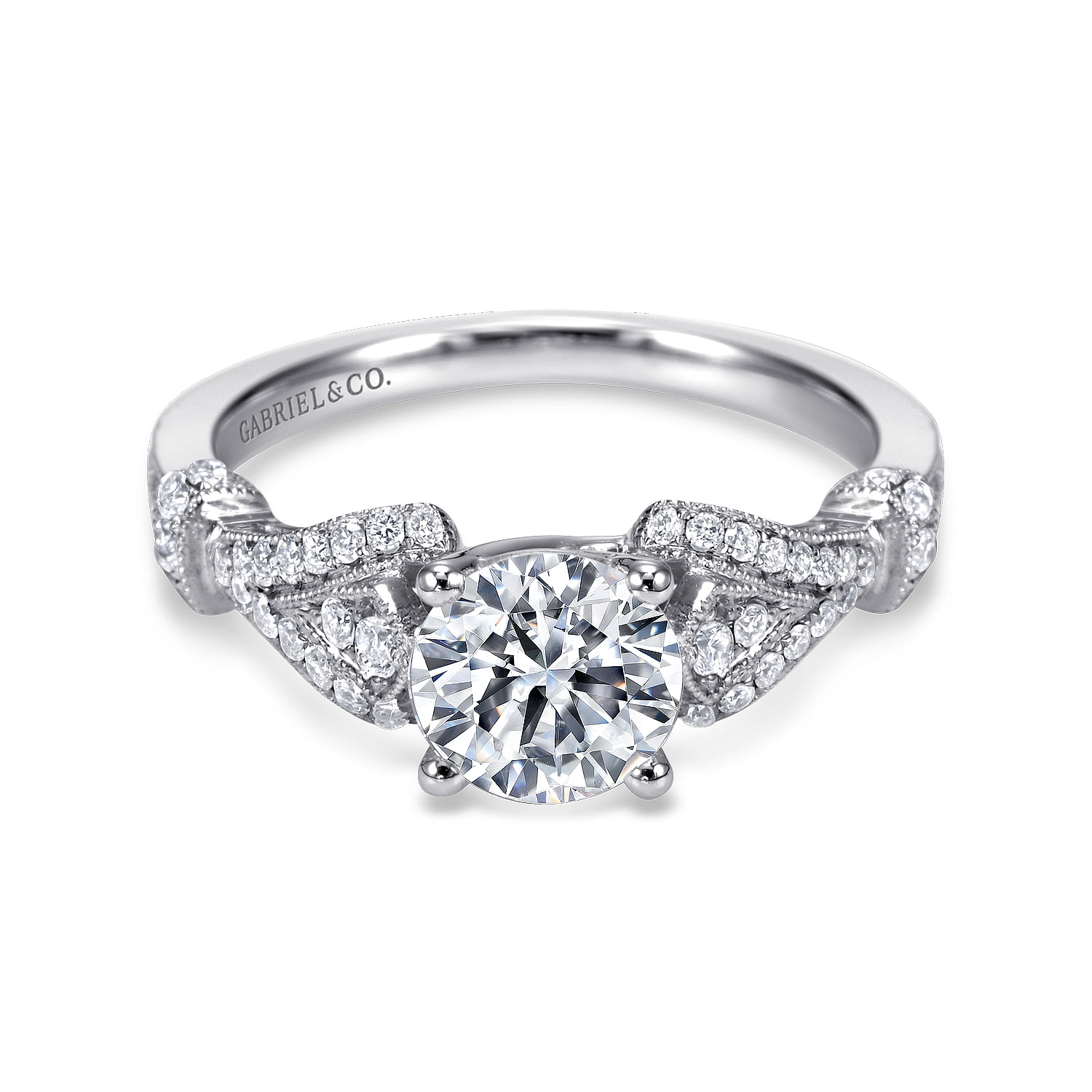 Vintage Inspired Platinum Split Shank Round Diamond Engagement Ring
