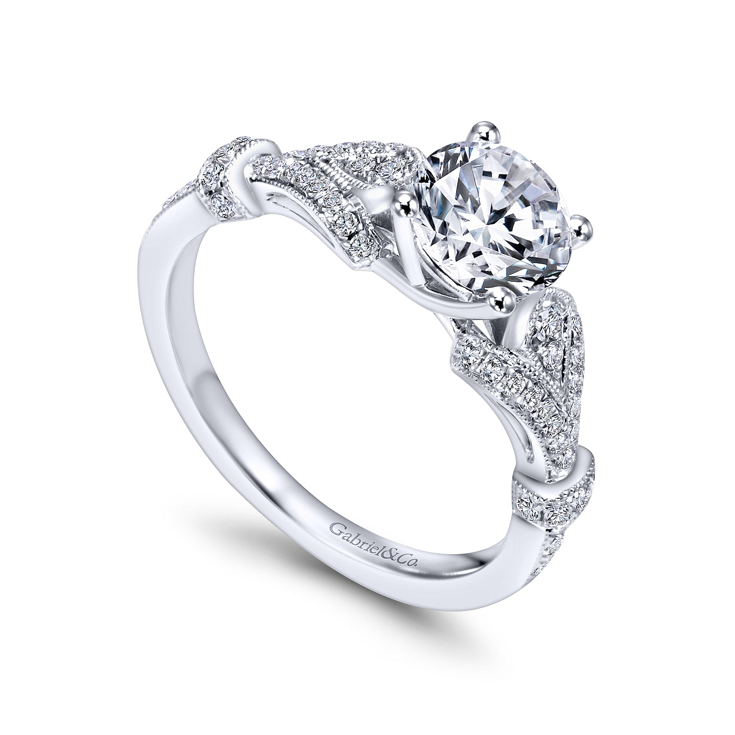 Vintage Inspired Platinum Split Shank Round Diamond Engagement Ring