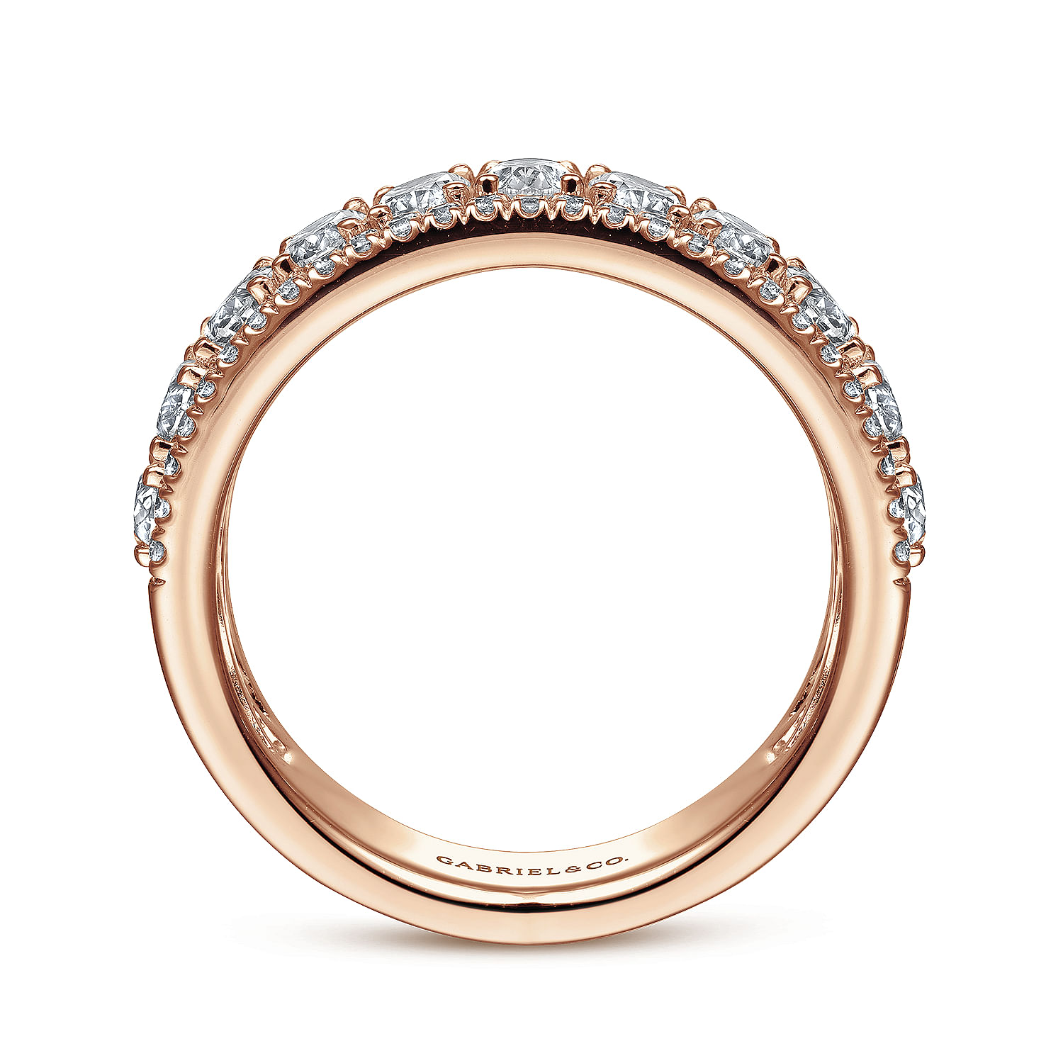 Wide 14K Rose Gold Oval and Round Diamond Anniversary Band