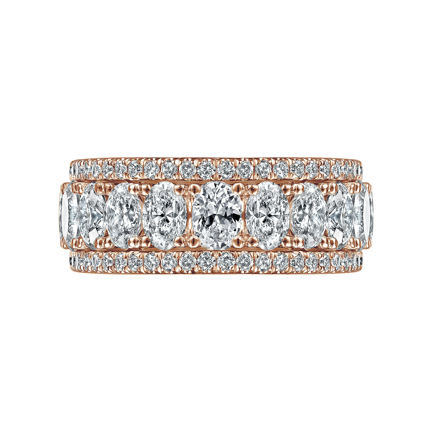 Wide 14K Rose Gold Oval and Round Diamond Anniversary Band
