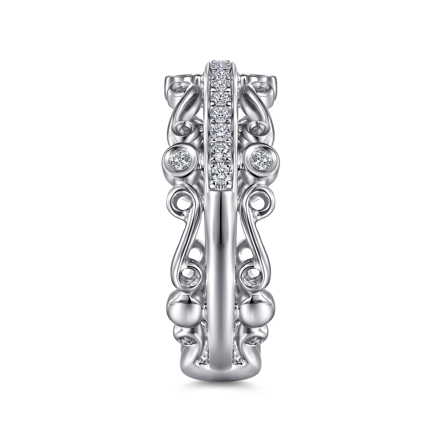 Wide 14K White Gold Diamond Anniversary Band with Scrollwork